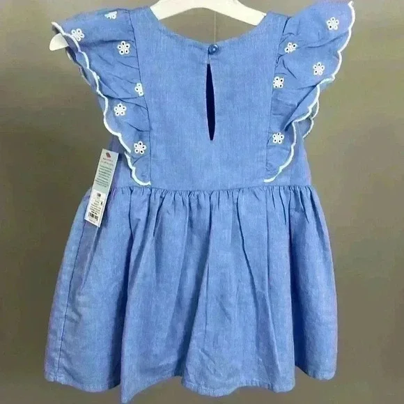 Girls' Chambray Lace Dress Blue W/White Floral Embroidery Toddler - Picture 6 of 6